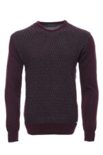 Burgundy Diamond Patterned Circle Neck Sweater