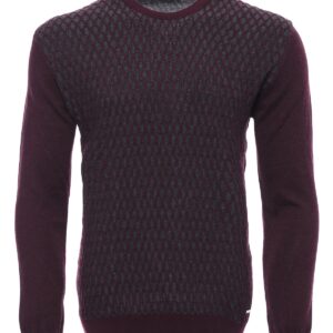 Burgundy Diamond Patterned Circle Neck Sweater - Wessi