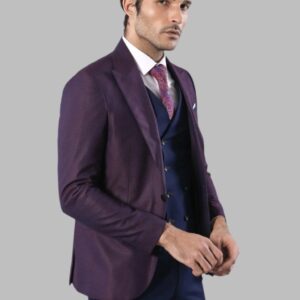 Burgundy Jacket Combined Navy Blue Suit - Wessi