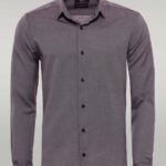 Burgundy Patterned Long Sleeves Slim-Fit Shirt - Wessi