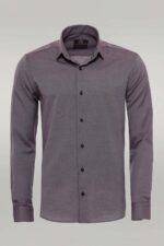 Burgundy Patterned Long Sleeves Slim-Fit Shirt
