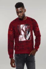 Burgundy-Patterned-Slim-Fit-Men-Sweatshirt-Wessi-2