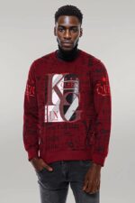 Burgundy-Patterned-Slim-Fit-Men-Sweatshirt-Wessi-4