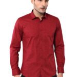Burgundy Slimfit Shirt with Self Flower Pattern - Wessi