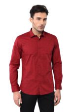 Burgundy Slimfit Shirt with Self Flower Pattern