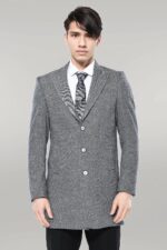 Cachet Peak Lapel Grey Men Long Coat