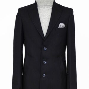 Cachet Slim Fit Wide Lapel Charcoal Men Coat - Wessi