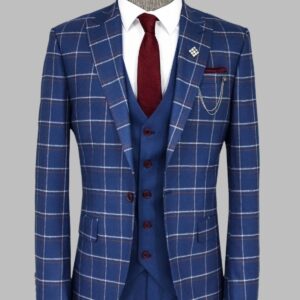 Checked Blue Men Suit - Wessi