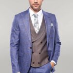 Checked Blue Men's Suit - Wessi