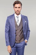 Checked Blue Men's Suit
