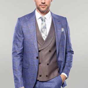 Checked Blue Men's Suit - Wessi