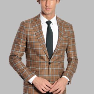 Checked Brown Men Blazer - Wessi