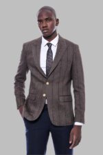 Checked Brown Slim-Fit Men's Blazer