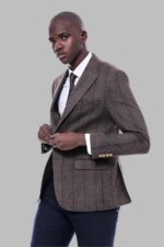 Checked-Brown-Slim-Fit-Mens-Blazer-Wessi-3