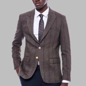 Checked Brown Slim-Fit Men's Blazer - Wessi