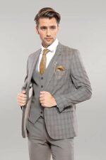Checked Brown Vested Men's Suit
