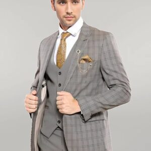 Checked Brown Vested Men's Suit | Wessi