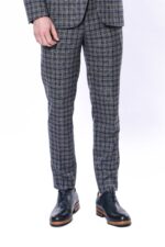 Checked Dark Grey-Navy Blue Men Pants