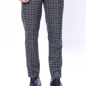 Checked Dark Grey-Navy Blue Men Pants - Wessi
