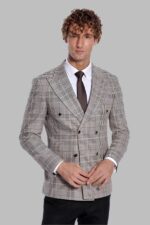 Checked Double Breasted Brown Men Blazer