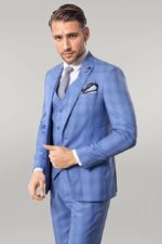 Checked Light Blue Men Suit