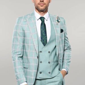 Checked Light Green Vested Suit | Wessi