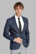 Checked Navy Blue Men Blazer