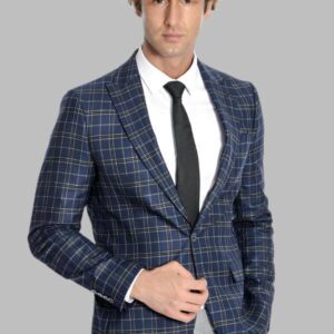 Checked Navy Blue Men Blazer - Wessi