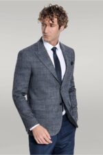 Checked Navy Blue Men Blazer