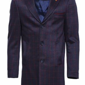 Checked Navy Blue Men Cachet Coat - Wessi