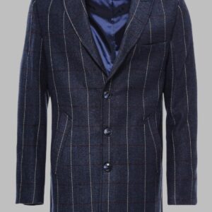 Checked Navy Blue Men Coat - Wessi