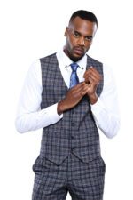 Checked Navy Blue Men Vest