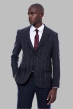 Checked Navy Blue Slim-Fit Blazer