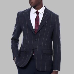 Checked Navy Blue Slim-Fit Blazer - Wessi