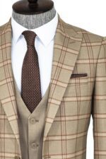 Checked-Patterned-Beige-Slim-Fit-Suit-Wessi-1