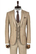 Checked Patterned Beige Slim Fit Suit