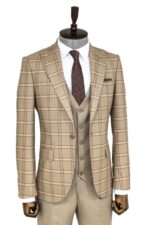 Checked-Patterned-Beige-Slim-Fit-Suit-Wessi-2
