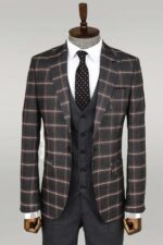 Checked Patterned Black Slim Fit Suit