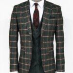 Checked Patterned Green Slim Fit Suit - Wessi