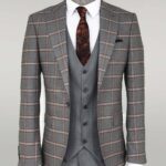 Checked Patterned Grey Slim Fit Suit - Wessi
