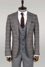 Checked Patterned Grey Slim Fit Suit