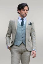 Checked-Patterned-Slim-Fit-Beige-Men-Suit-Wessi-2