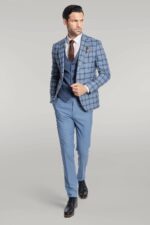 Checked-Patterned-Slim-Fit-Blue-Men-Suit-Wessi-1