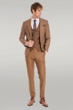 Checked-Patterned-Slim-Fit-Brown-Men-Suit-Wessi-1