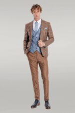 Checked-Patterned-Slim-Fit-Brown-Men-Suit-Wessi-1