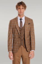 Checked-Patterned-Slim-Fit-Brown-Men-Suit-Wessi-5