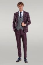 Checked-Patterned-Slim-Fit-Burgundy-Men-Suit-Wessi-1