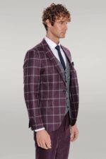 Checked-Patterned-Slim-Fit-Burgundy-Men-Suit-Wessi-4