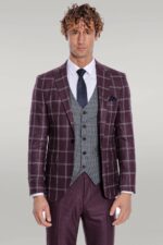 Checked-Patterned-Slim-Fit-Burgundy-Men-Suit-Wessi-5