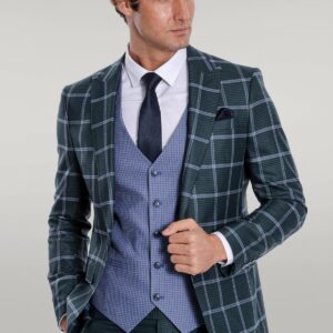 Checked Patterned Slim Fit Green Men Suit - Wessi